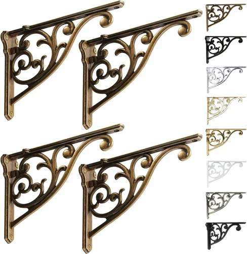 Soportes de estante de 8 pulgadas, paquete de 4 soportes de pared de latón antiguo de alta resistencia, estantes decorativos de cocina victoriana,