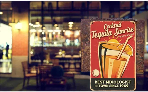 Miniatura 2 de AOYEGO Letrero de lata de bebida de vino, coctel de tequila, amanecer, el mejor mixólogo en la ciudad, rojo, vintage, de metal, para cafeterías
