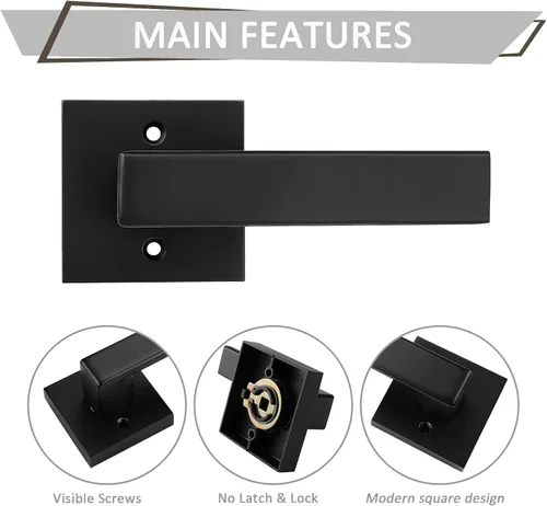 Miniatura 3 de Probrico Paquete de 2 manijas de puerta simuladas negras, manija de puerta de una sola cara para armarios, puertas francesas, juego de pomos Negro