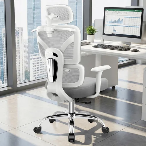 Miniatura 12 de Silla de oficina, silla de escritorio ergonómica de oficina con soporte lumbar, respaldo de malla transpirable y cojín de asiento grueso, sillas