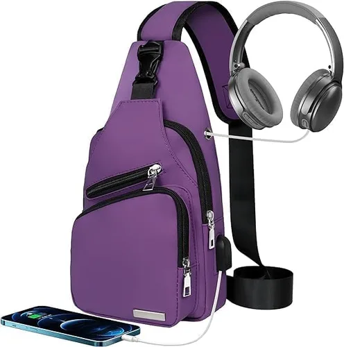redaica Bolso bandolera para mujeres y hombres, bolsa cruzada para el pecho, mochila con puerto de carga USB para caminar y senderismo