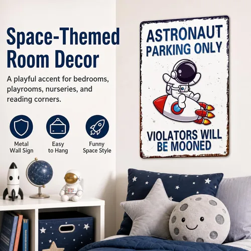 Miniatura 5 de Perfect Space Gifts for Kids - Letrero de estacionamiento de astronautas - Decoración temática del espacio exterior para habitación de niños
