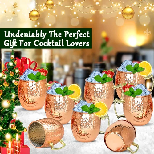 Miniatura 4 de LINALL Moscow Mule - Juego de 4 tazas de cobre y juego de 8 tazas de acero inoxidable chapadas en cobre de 18 onzas, para bebidas frías (12 piezas)