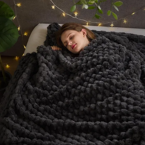Miniatura 10 de NEWCOSPLAY Manta de Tiro Súper Suave Aqua Franela Sedosa Premium Forro Polar Jacquard Acanalado 3D Ligero Manta de Cama Uso en Todas las Estaciones