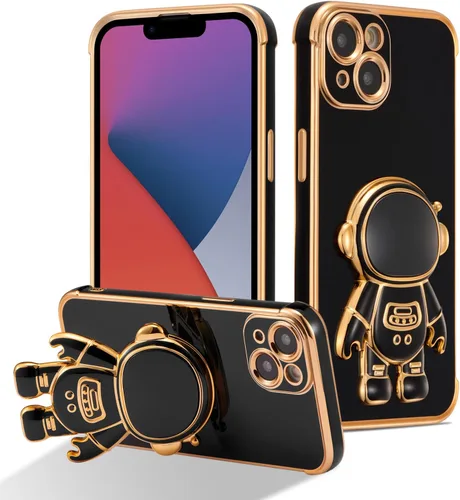 Miniatura 26 de RALEAVO Funda para iPhone 13, bonita funda de astronauta 6D con función de soporte, cubierta de enchapado de lujo, ajuste delgado, TPU suave, Púrpura