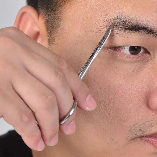 Miniatura 4 de HANTEKAS Juego de tijeras de pelo facial redondeadas curvadas profesionales de acero inoxidable para hombres, bigote, pelo de nariz, tijeras