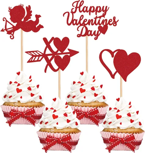 Miniatura 13 de 24 piezas de decoración para cupcakes con purpurina para el día de San Valentín Sweet Love Be Mine para San Valentín, temática de San Valentín