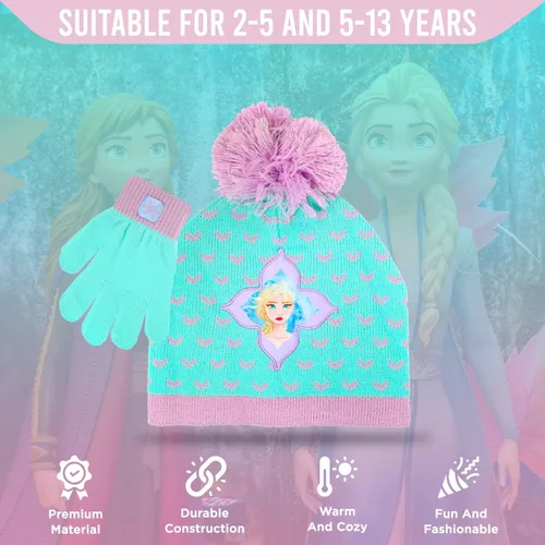 Miniatura 3 de Disney Frozen - Gorro de invierno para niñas y niños pequeños y guantes de nieve para niños Elsa y Anna con guantes de nieve