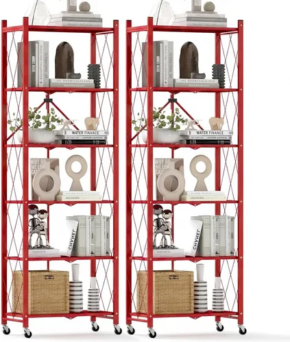 Miniatura 21 de DEANIC Estantería plegable de 5 estantes con ruedas, Estantería rodante de almacenamiento de servicio pesado, Unidad de estantería de alambre