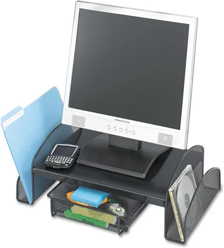 Safco Productos Soporte de monitor de malla Onyx 2159BL, acabado de recubrimiento en polvo negro, construcción de malla de acero duradera