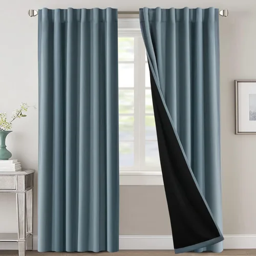 Miniatura 32 de H.VERSAILTEX Cortinas 100% opacas para dormitorio con forro negro, cortinas de oscurecimiento de habitación completa, con aislamiento térmico