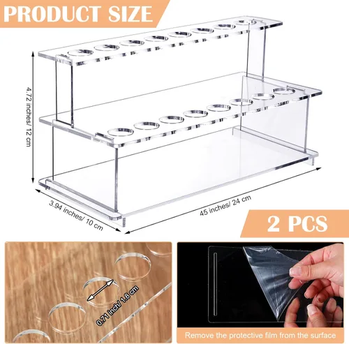 Miniatura 2 de Menkxi 2 tapones para botellas de vino, escaleras, 16 ranuras, acrílico transparente, 2 niveles, soporte para tapón de vino, soporte de exhibición