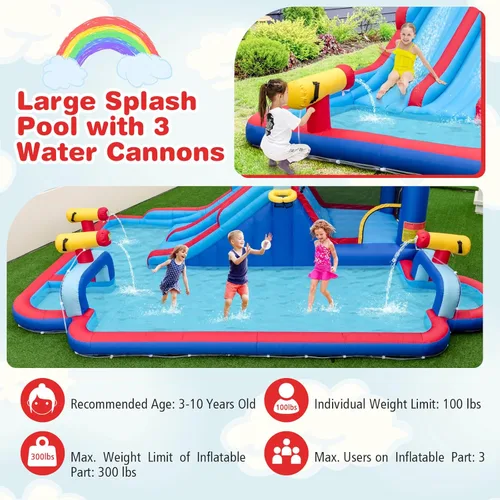 Miniatura 9 de BOUNTECH Parque inflable de tobogán acuático, castillo de salto de 21 x 13 pies con toboganes dobles para diversión de carreras, piscina grande