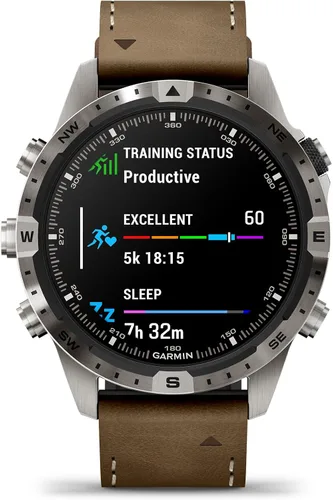 Miniatura 7 de Garmin MARQ Adventurer (Gen 2) Reloj inteligente, funda de titanio, lente de zafiro, pantalla AMOLED, navegación al aire libre, correa de cuero/FKM