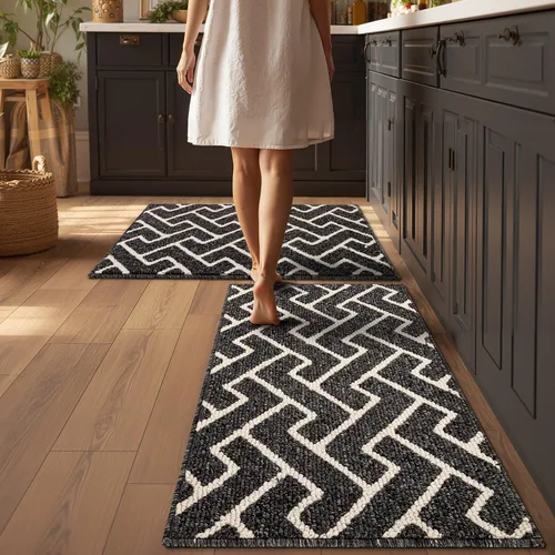 Miniatura 11 de hicorfe Juego de 2 tapetes de cocina antideslizantes para piso, cómodas alfombras de cocina lavables para pasillos, entrada, cuarto de servicio