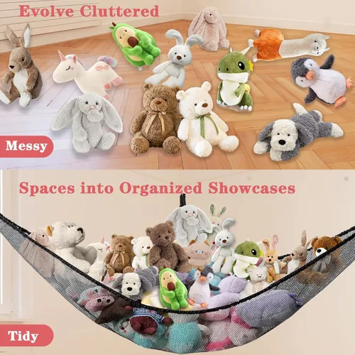 Miniatura 5 de Hamaca de red de animales de peluche, organizador grande de almacenamiento de juguetes, hamaca de almacenamiento para niños, guardería, dormitorio