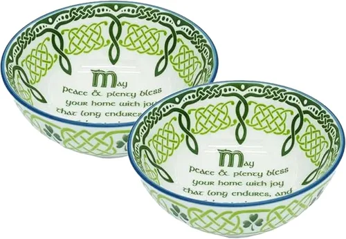 Royal Tara Juego de 2 cuencos de cerámica irlandesa para bendición celta, utensilios de cocina para servir sopas, guisos, ensaladas, porcelana y