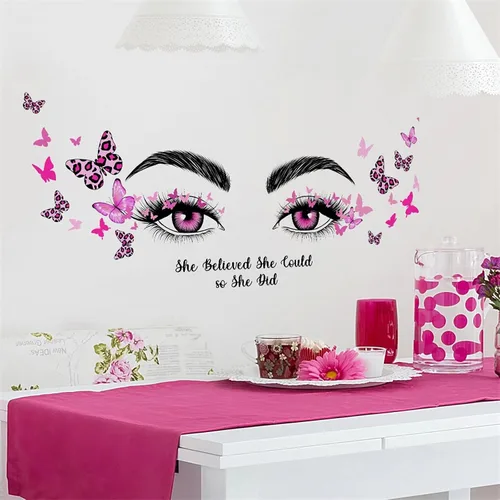Miniatura 4 de Calcomanías de pared de mariposa con ojos de pestañas rosadas, citas inspiradoras de sacinora con palabras motivacionales, calcomanías de pared