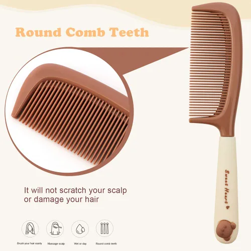 Miniatura 2 de TCOTBE Paquete de 2 peines desenredantes para mujer, mango de peinado bonito, aderezo de dientes finos y peine de corte de pelo para cabello húmedo