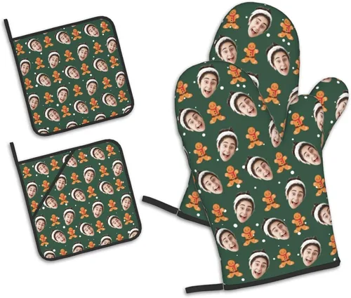 Miniatura 15 de Manoplas de horno personalizadas para Navidad, juego de guantes de horno personalizados y soportes para ollas con foto, divertidos regalos