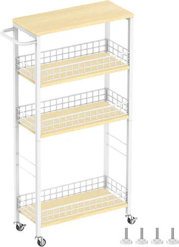 Miniatura 10 de YBING - Carrito de almacenamiento delgado, carrito de servicio rodante para la cocina de 4 niveles con ruedas, carrito móvil estrecho con asa