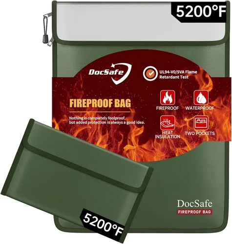 Miniatura 13 de DocSafe Bolsa de Documentos Resistente al Fuego (5200℉) con Estuche de Viaje Organizador Resistente al Fuego, Bolsa de Dinero Segura de 8 Capas