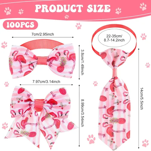 Miniatura 2 de Reginary Juego de Collar de Corbatín para Perro de 100 Piezas Incluye 40 Corbatas para Perros, y 30 Corbatines para Cachorros, 30 Flores de Collar