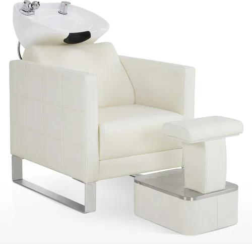 Miniatura 10 de BarberPub Juego de tazones y sillas de cerámica para champú para peluquería, estación de fregadero ajustable para lavado de cabello, estación