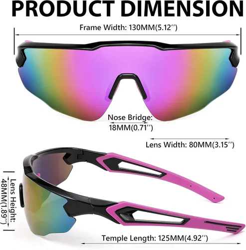 Miniatura 6 de FEISEDY Gafas de sol deportivas, con 5 lentes para hombres y mujeres, TR90 ligeras, béisbol, ciclismo, motocicleta, correr, golf, B2940 Marco negro