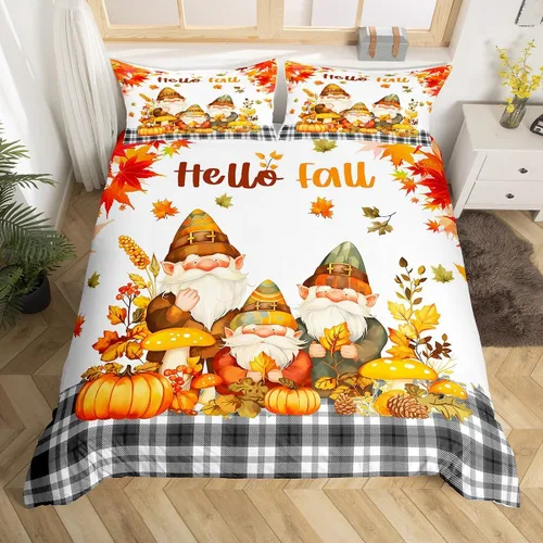Miniatura 7 de Manfei Juego de funda de edredón de gnomos de otoño, tamaño individual, juego de ropa de cama de 2 piezas para niños y niñas, funda de edredón