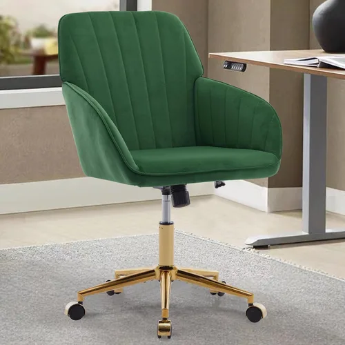Miniatura 16 de Silla moderna de oficina en casa, cómoda silla de escritorio de terciopelo, silla de tocador de maquillaje con ruedas, silla giratoria ajustable