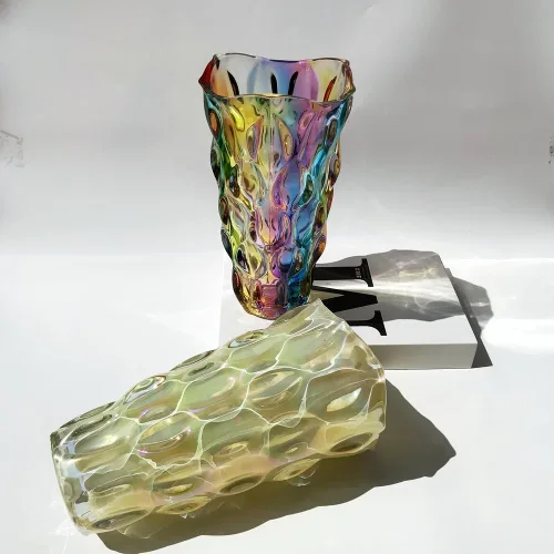 Miniatura 6 de Florero de cristal para flores irrompible de 3.5 libras, 9.5 pulgadas, florero brillante, estilo bohemio, para centros de mesa, cocina, oficina