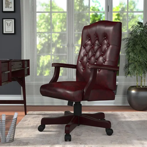 Miniatura 2 de Scranton & Co Silla ejecutiva de respaldo alto, piel sintética, rojo sangre de buey, 27 pulgadas de ancho x 28 pulgadas de profundidad x 43-46.5