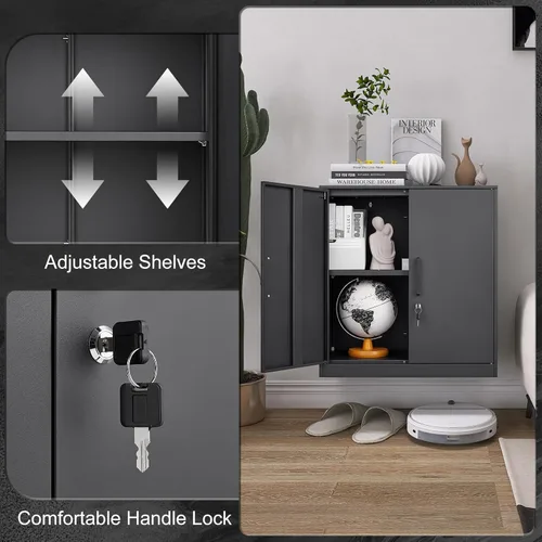 Miniatura 4 de LUCYPAL Armarios de almacenamiento de metal con 2 puertas y asa, gabinete de almacenamiento con bloqueo de acero con estantes ajustables, gabinete