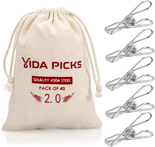 Paquete de 40 alfileres de alambre resistentes al aire libre, de acero inoxidable para colgar ropa, pinzas de metal, clips para ropa, pasadores de
