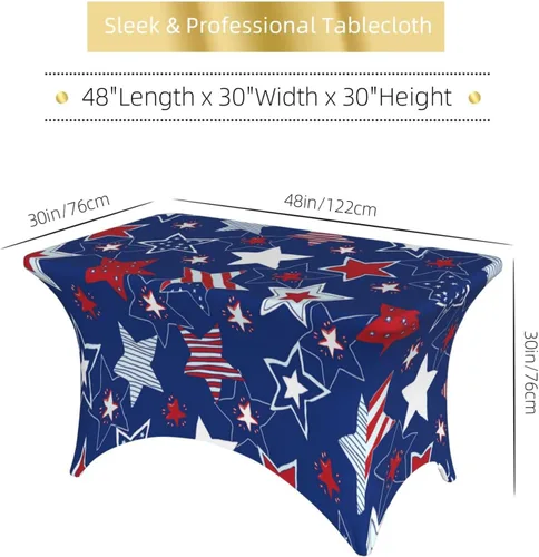 Miniatura 6 de Mantel rectangular ajustable de elastano elástico con estrellas patrióticas americanas de 4 pies, protector de mesa para fiestas, eventos