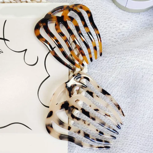 Miniatura 6 de Twist Hair Side Comb Hollow Out 7 Teeth Acetate Antistatic Hairpin Vintage Tortoise for Shell Barrette C