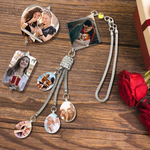 Miniatura 11 de Colgante de cristal con foto personalizada para automóvil, hogar, adornos colgantes con imagen personalizada, espejo retrovisor de coche, accesorios