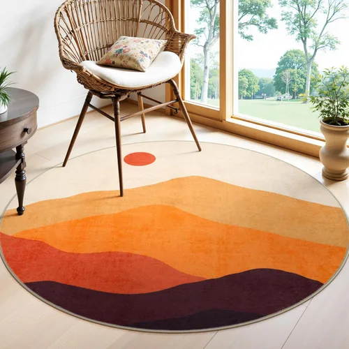 Miniatura 22 de Alfombras abstractas redondas de 5 pies para dormitorio, alfombra circular lavable antideslizante, alfombra de piso suave y colorida de pelo bajo