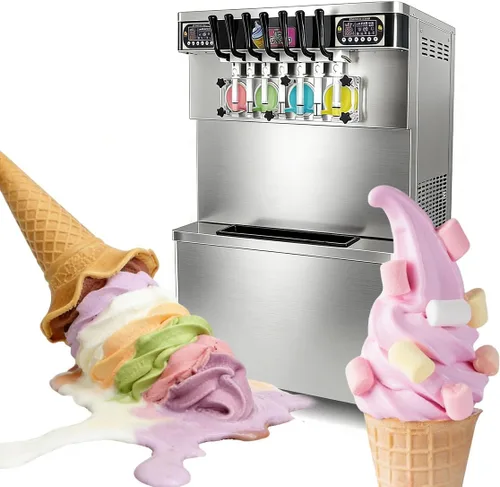 Máquina comercial de helado suave de 7 sabores, 17 galones/h de rendimiento de piso de soporte de helado suave, 4+3 mezclados yogur congelado