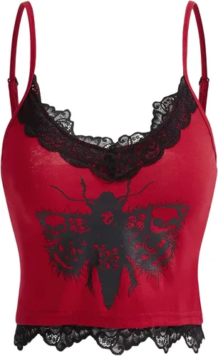 SOLY HUX Women's Y2k Gothic Lace Trim Cami Crop Top Sleeveless Sexy Tank Tops Camisole Clubwear Outfit