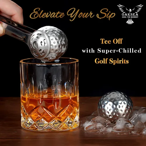 Miniatura 4 de Oaksea Regalos para hombres, papá, Navidad, juego de piedras de whisky de acero inoxidable en forma de pelota de golf, cubos de hielo reutilizables