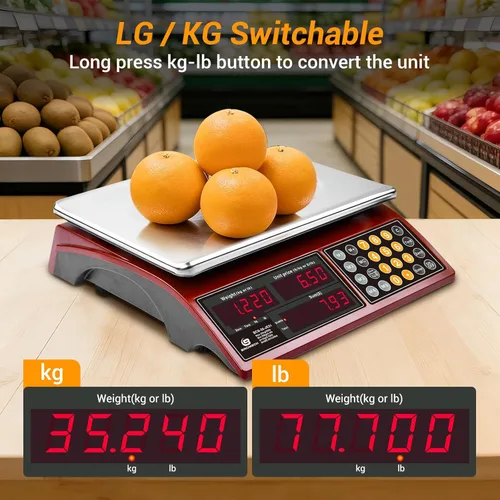 Miniatura 6 de Báscula digital de cocina comercial de 66 libras con cálculo de precios, báscula recargable de acero inoxidable para carne, productos, frutas