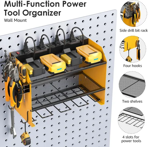 Miniatura 5 de CCCEI Organizador modular de herramientas eléctricas para montaje en pared con estación de carga. Estante de almacenamiento de taladros de garaje