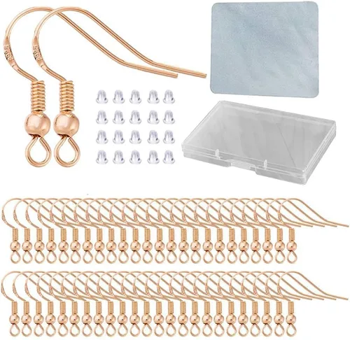 Miniatura 14 de Ganchos para aretes de oro 80 unidades/40 pares, alambres para aretes con gancho de pez, 240 piezas de accesorios de joyería hipoalergénicos con Oro