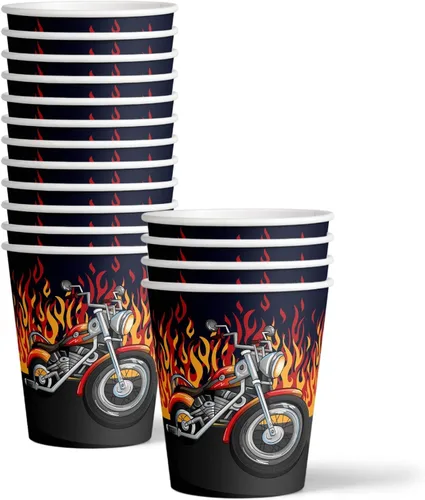 Miniatura 3 de Juego de suministros para fiesta de cumpleaños de motociclistas, platos, servilletas, vasos, vajilla para 16