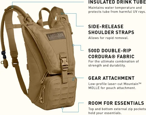 Miniatura 3 de CamelBak Ambush - Mochila táctica de hidratación con bolsa de reservorio Mil Spec Crux de 100oz/3L - MOLLE, Coyote Coyote 2.0