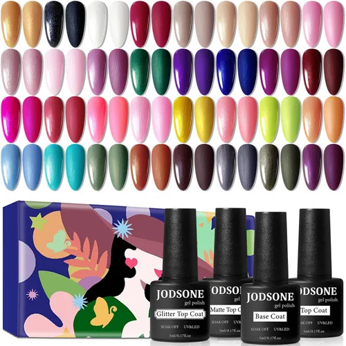 Miniatura 14 de JODSONE Juego de 36 esmaltes de uñas de gel, 32 colores, capa base, capa superior brillante mate y purpurina, juego de esmalte de uñas verde, azul