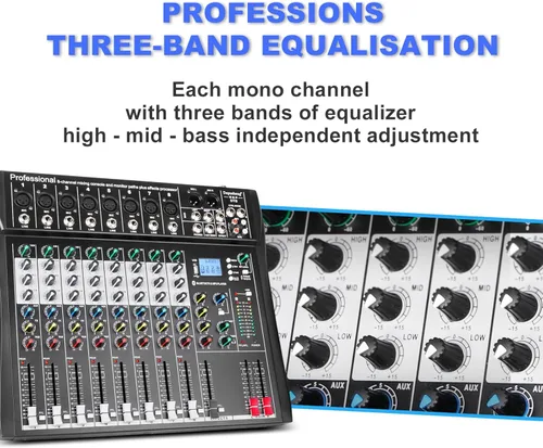 Miniatura 3 de Depusheng DT8 Mezclador profesional, tablero de sonido, consola de 8 canales, interfaz de sistema de escritorio, USB digital, entrada de computadora