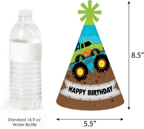 Miniatura 3 de Big Dot of Happiness Smash and Crash - Monster Truck - Cone Happy Birthday Party Hats for Kids and Adults - Set of 8